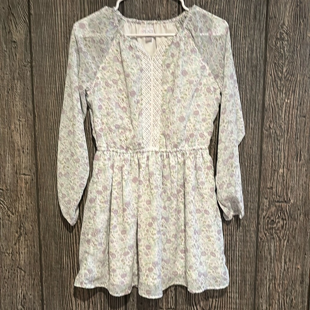 The Children’s Place Girls Chiffon Floral Dress Purple Long Sleeve EUC Sz XL 14
